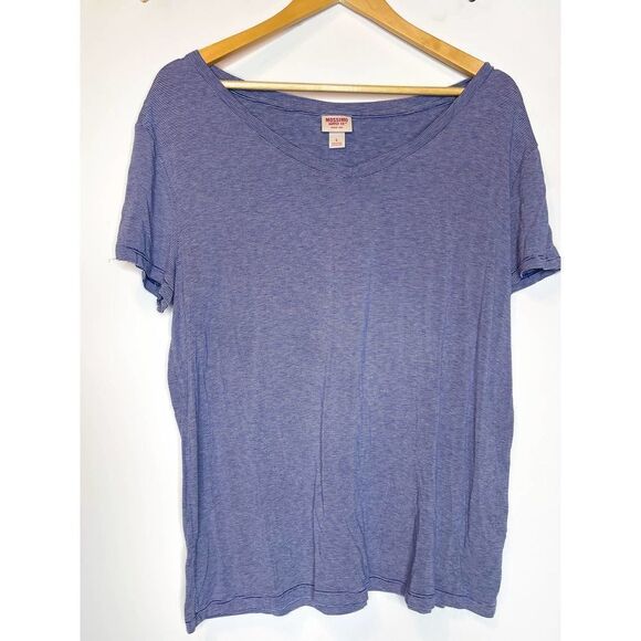 Mossimo Supply Co. Blue Striped V Neck T-Shirt Casual Top Large - Picture 1 of 4